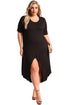Sexy Black Plus Size Hi-Lo Slit Jersey Knit Maxi Dress
